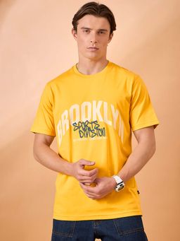 Club York - Men Yellow Typography Regular Fit T-Shirt