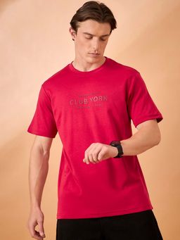 Club York - Men Red Typography Regular Fit T-Shirt