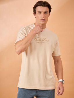 Club York - Men Beige Typography Regular Fit T-Shirt
