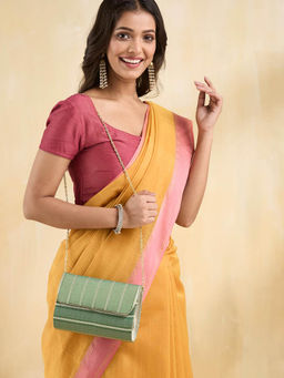 Fabindia - Green Brocade Clutch (M)