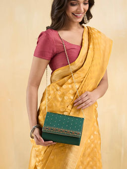 Fabindia - Green Silk Blend Clutch (S)