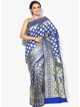 Banarasi Silk Works - Royal Blue Satin Silk Saree with Unstitched Blouse