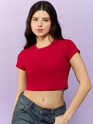 Buy Outzidr Red Basic Fitted Crop Street Style Top Online