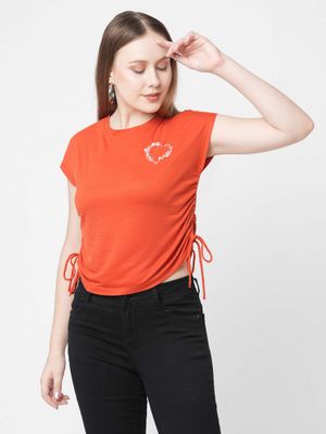 Buy MISH Orange Solid Heart Embellished Placement T Shirt Online