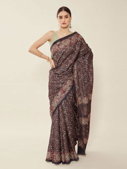 Soch - Printed Silk Blend Saree with Unstitched Blouse