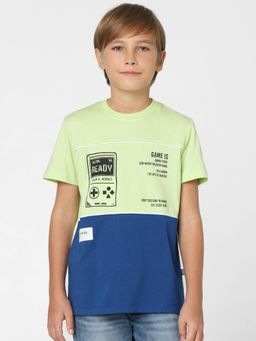 Jack & Jones Junior - Boys Green Colourblocked Crew Neck T-shirt