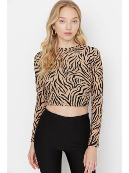 Trendyol - Womens Multi-Color Animal Print Crop Top