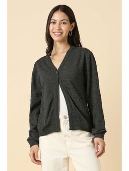 Allen Solly - Women Grey Solid V Neck Casual Cardigan