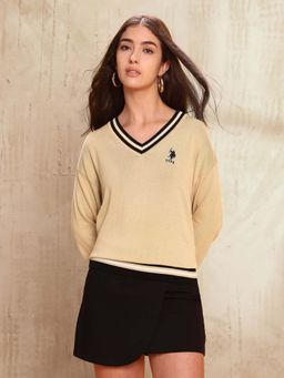 U.S. POLO ASSN. - Relaxed Fit Solid Sweater - Beige