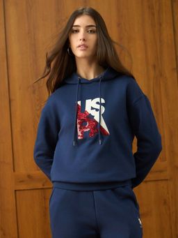U.S. POLO ASSN. - Brand Printed Regular Fit Hoodie - Navy Blue