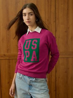 U.S. POLO ASSN. - Brand Printed Drop Shoulder Sweatshirt - Pink