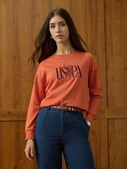 U.S. POLO ASSN. - Brand Embroidered Drop Shoulder Sweatshirt - Orange