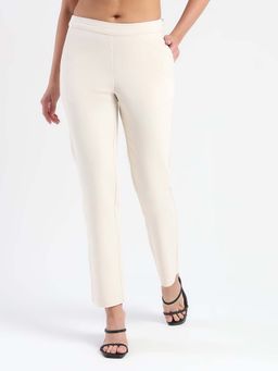 Madame - High-Waist Cotton Blend Ivory Pant
