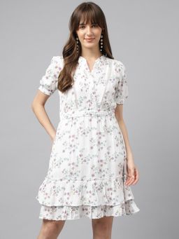 Latin Quarters - Women Printed A-line Casual Short Sleeves Lilac Dress