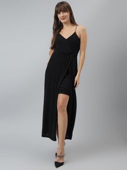 Latin Quarters - Women Solid A-line Evening Strap Black Dress