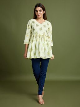 NIKATT - Women Green Floral Cotton Tunic