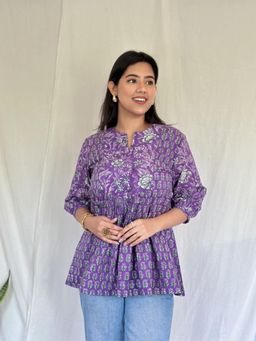 NIKATT - Women Lavender Floral Cotton Tunic