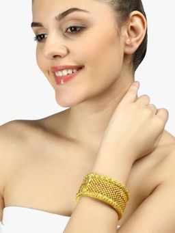 Adwitiya - 24 Ct Gold Plated with Pink Stone Beautiful Handcrafted Kada