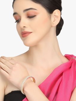 Adwitiya - Women 24 Ct Gold Plated Handcrafted Stone Studded Bangles