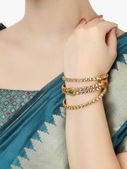 Adwitiya - Women 24 Ct Gold Plated Handcrafted Stone Studded Bangles