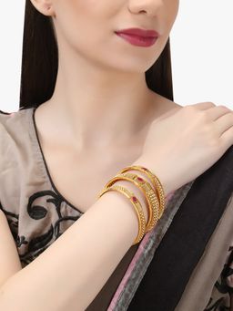 Adwitiya - Women Gold Plated Red Stone Studded Handcrafted Kada (2.4)