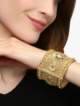 Adwitiya - Gold Plated Antique Openable Peacock Hand Cuff Set