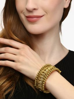Adwitiya - Gold Plated Antique Openable Hand Cuff Set
