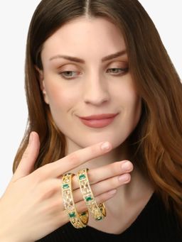 Adwitiya - Gold Plated Green & White Cz Stone Handcrafted Kada