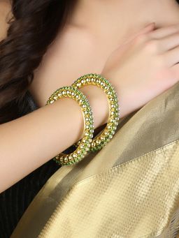 Adwitiya - Women Gold Plated Luk Kundan Golden Pearl Bangles