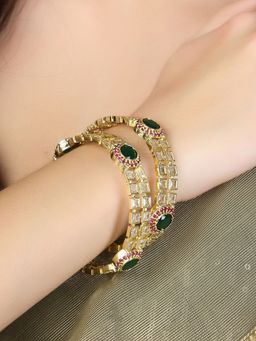 Adwitiya - Women Gold Plated Diamonds Stone Studded Bangles