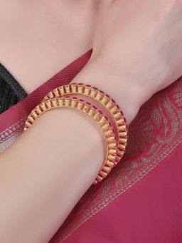 Adwitiya - Women Gold Plated Pink Stone Studded Kada