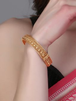 Adwitiya - Women Gold Plated Pearl Beaded Flower Temple Kada