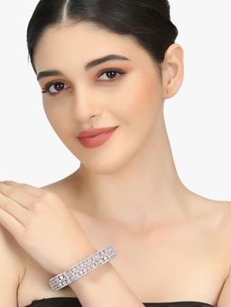 Adwitiya - Women 24 Ct Rhodium Silver Plated Cz Stone Studded Handcrafted Kada