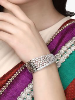 Adwitiya - Rhodium Plated Cz Stone Handcrafted Bangle Style Bracelet