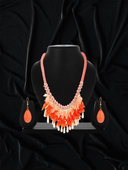 Adwitiya - Gold Toned Orange Handcrafted Jewellery Set