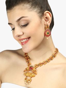 Adwitiya - 24 Ct Gold Plated Handcrafted Stone Studded Jewellery Set