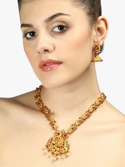 Adwitiya - 24 Ct Gold Plated Handcrafted Temple Jewellery Set