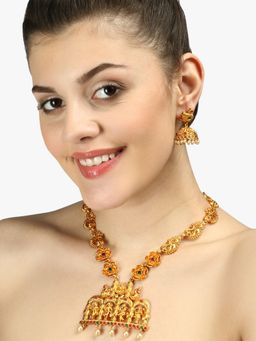Adwitiya - 24 Ct Women Gold Plated Temple Stone Studded Jewellery Set
