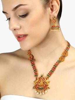 Adwitiya - 24 Ct Gold Plated Handcrafted Temple Jewellery Set
