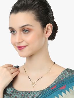 Adwitiya - 24 Ct Women Gold Plated Couple Designing Heart Shaped Pendent with Black Bead Chain