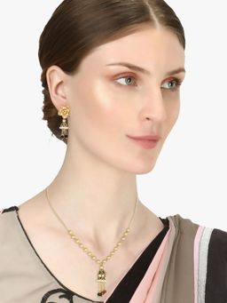 Adwitiya - Gold Plated with White Pearls Golden Bedded Minimal Necklace