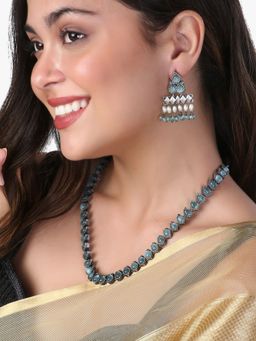 Adwitiya - Oxidised Silver Plated Blue Stone Handcrafted Long Jewellery Set
