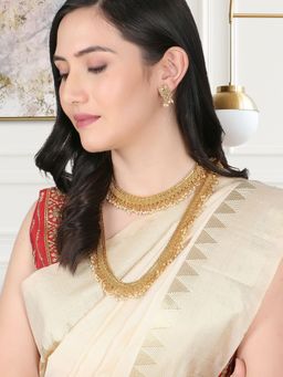 Adwitiya - Gold Plated Copper Handcrafted Necklace with Earrings Set