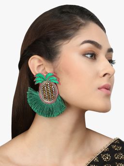 Adwitiya - Women Fabric Green Quirky Drop Earrings