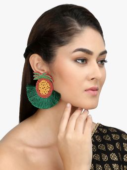 Adwitiya - Woven Fabric Green Contemporary Drop Earrings