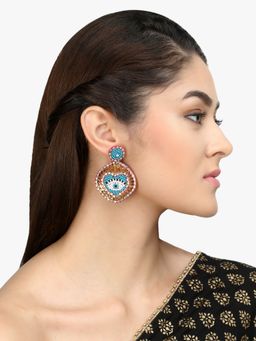 Adwitiya - Fabric Blue & Multi Oval Drop Earrings