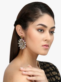 Adwitiya - Women Off White Gold Toned Floral Drop Earrings