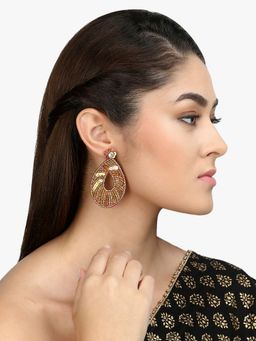 Adwitiya - Gold Toned Multi Stone Studded Oval Drop Earrings