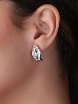 Adwitiya - Silver Plated Stone Studded Oval Studs