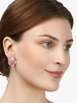 Adwitiya - Gold Toned Dome Shape Pink Rose Studs